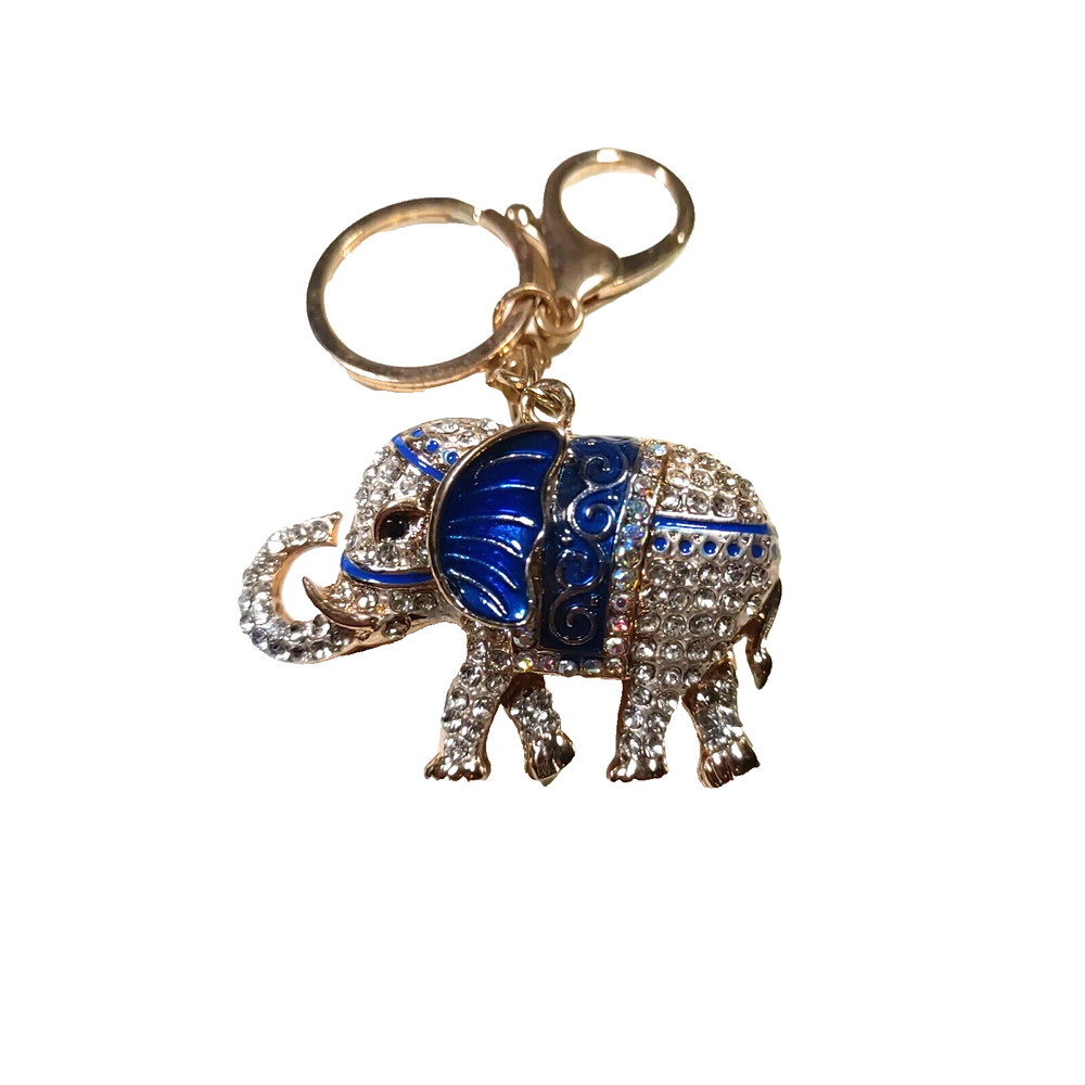 Elephant Rhinestone Keychain Luggage Purse Clip Gold Tone